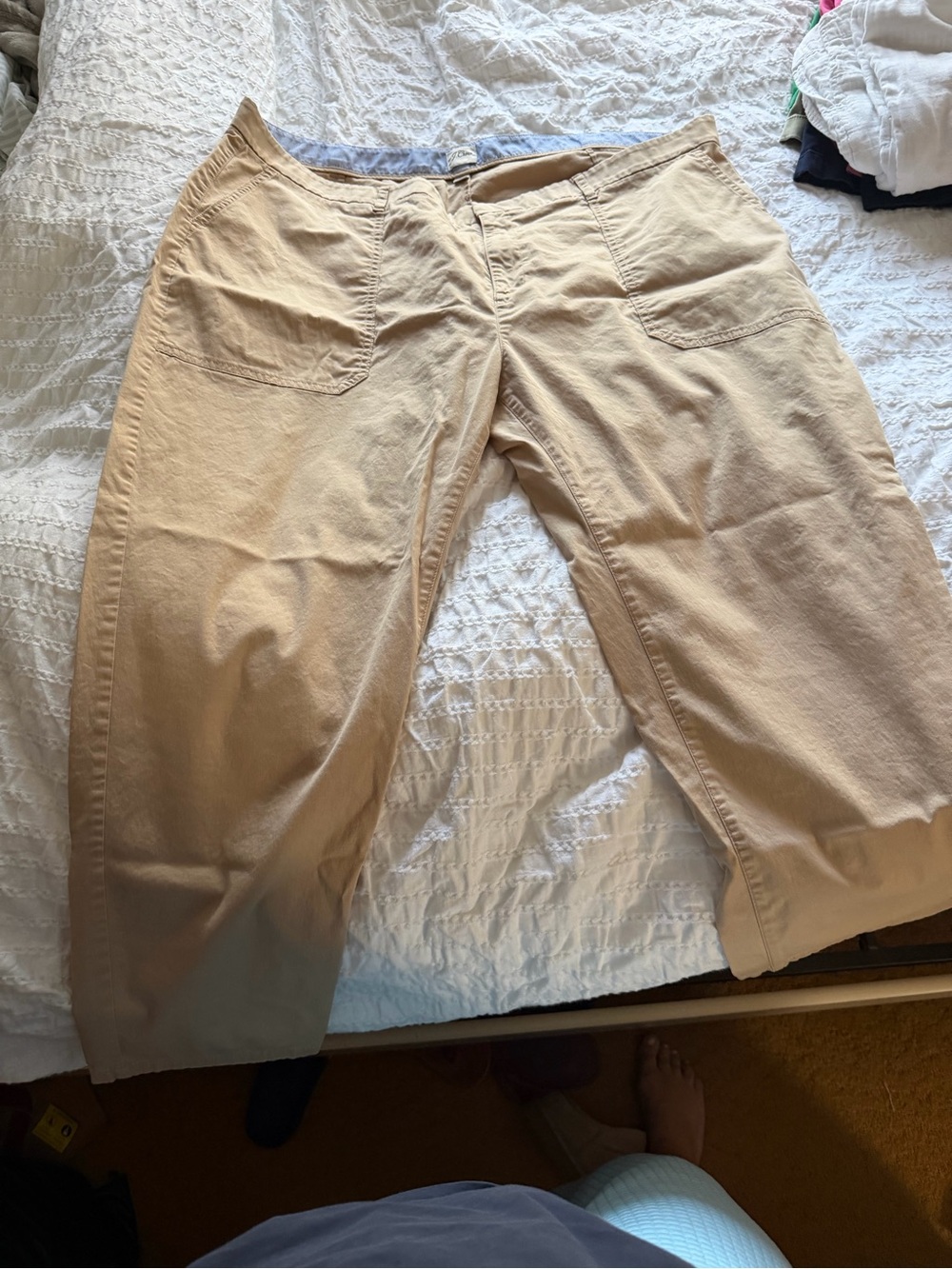 J. Crew Beige Pants with Blue-Striped Waistband
